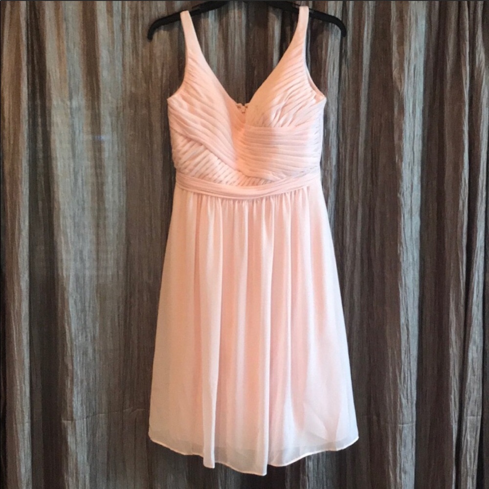 David’s bridal petal pink bridesmaid dress.